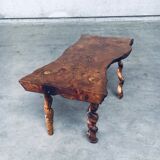 Brutalist Style Handcrafted Oak and Grape Wood Side Table, 1950s