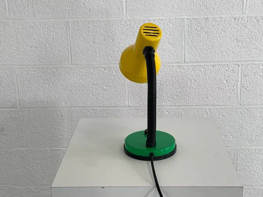 Yellow and green industrial desk lamp