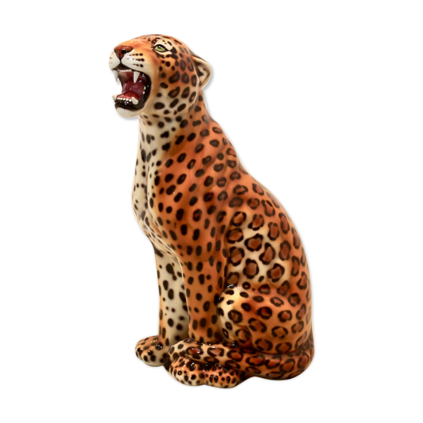 Handmade Italian ceramic leopard sculpture