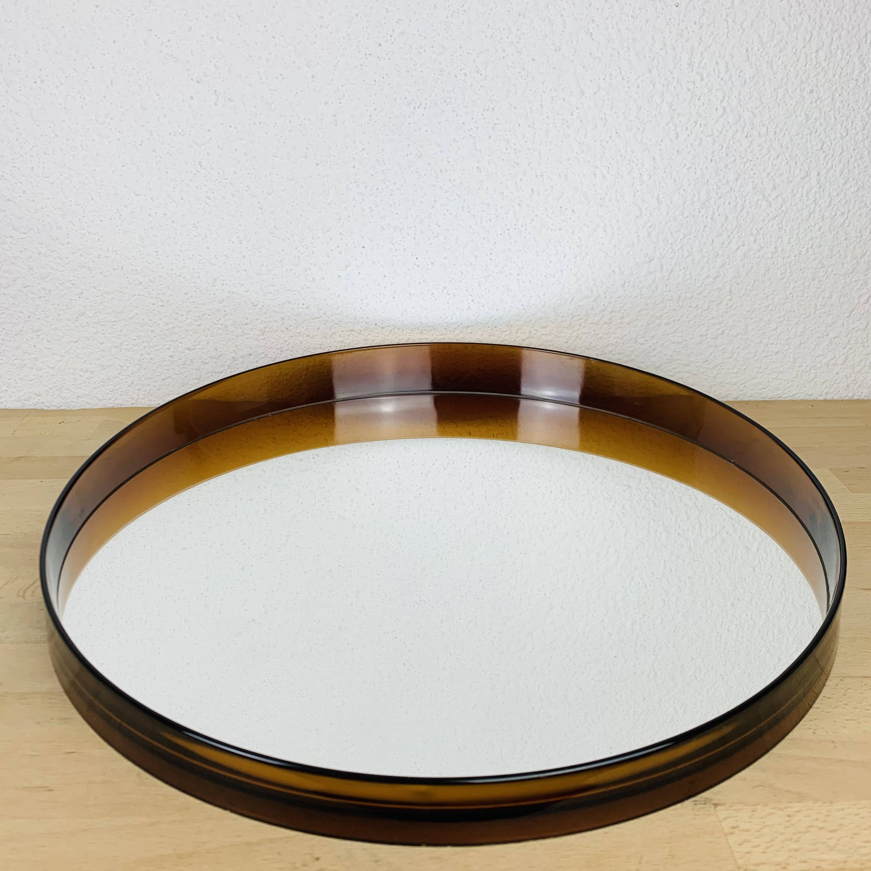 Round mirror Syla 710 amber rim, vintage 70's