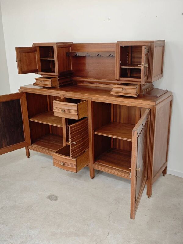 Buffet haut art and craft Art déco français en bois blond 1950 1960