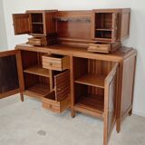 Buffet haut art and craft Art déco français en bois blond 1950 1960