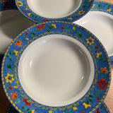 6 vintage hollow plates blue/flowers 21,5cm 1 plate with a sparkle see last photo
