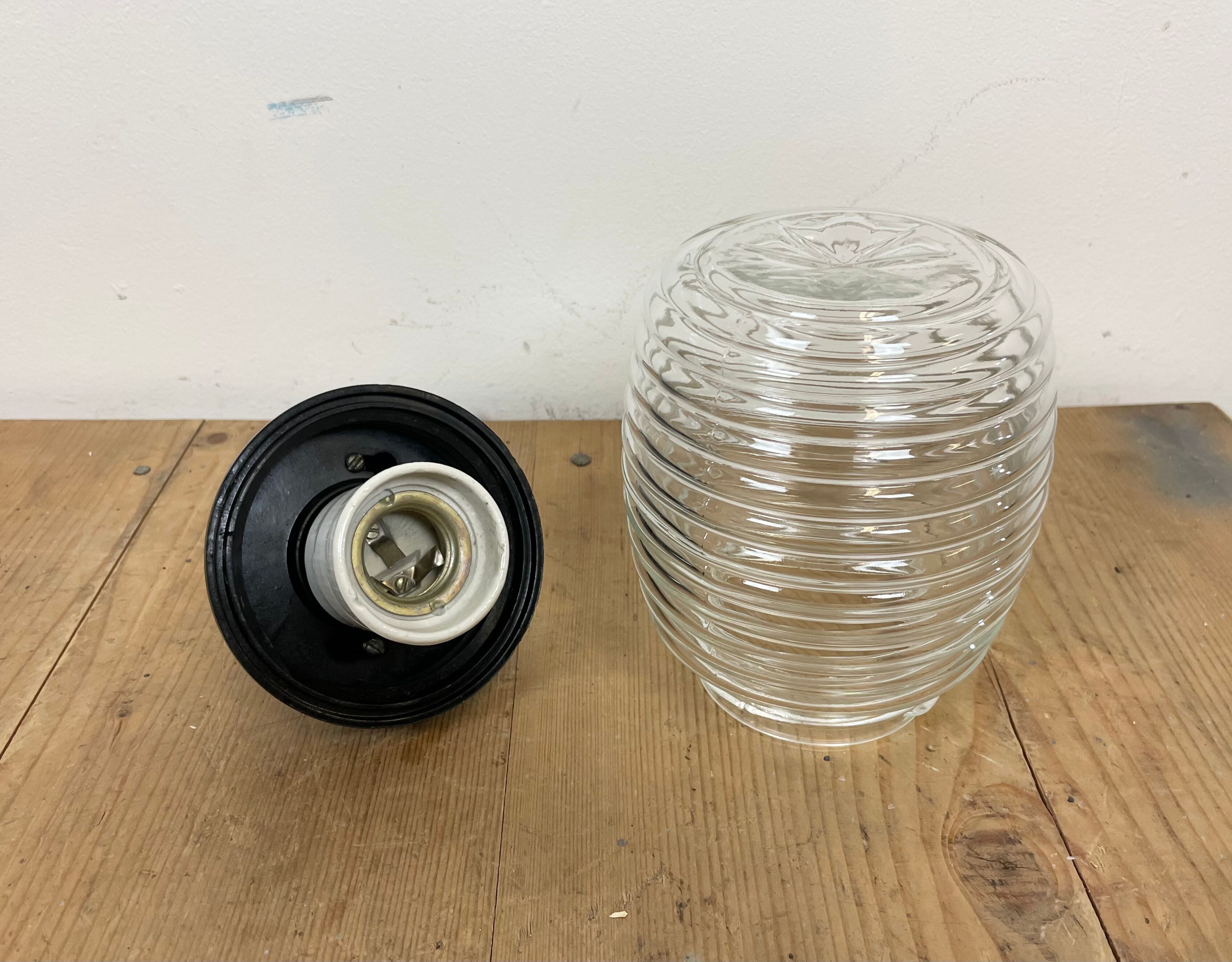 Industrial Bakelite Pendant Light with Ribbed Glass, 1970s