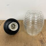 Industrial Bakelite Pendant Light with Ribbed Glass, 1970s