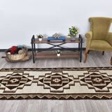 3x9 Brown Cream Turkish Kilim Runner Rug