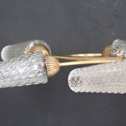 Vintage brass chandelier, moulded glass tulip lampday, circa 1950