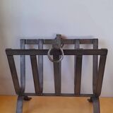 Brutalist Steel Magazine Rack by J. Adnet, 1950.