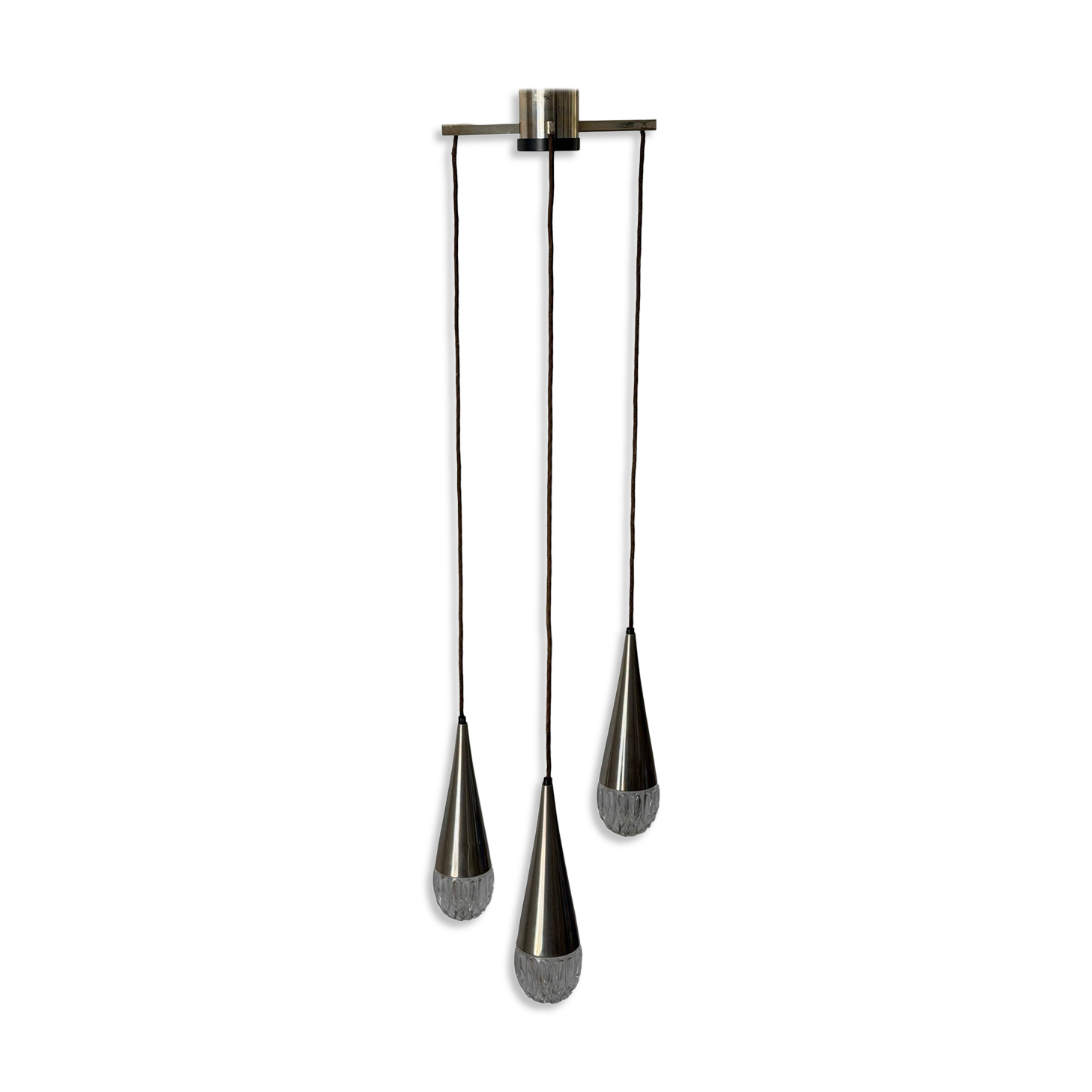 Suspended cascade lamp with 3 glass crystal shades and chrome, 1960s, Germany