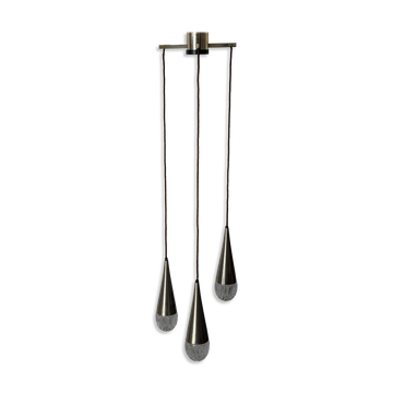 Suspension en cascade à 3 abat-jour en cristal de verre et chrome, années 1960, Allemagne