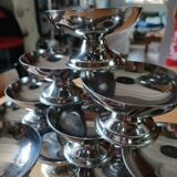 13 stainless steel ice cream cups + serving trolley