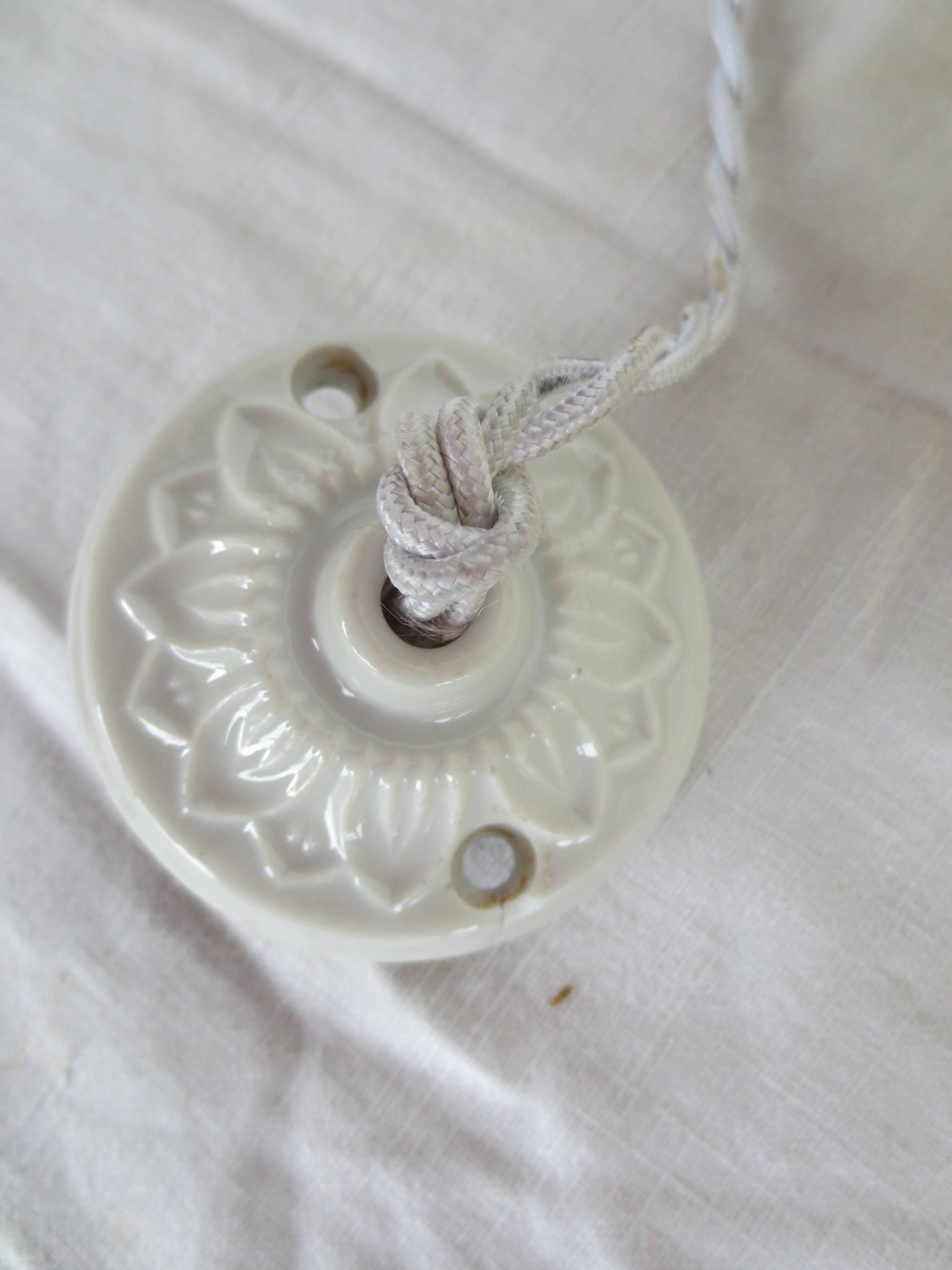 Suspension et son opaline clichy couleur  paille / blanc