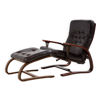 Le fauteuil et pouf en cuir panter par arnt lande pour westnofa (mk10219)