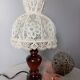 Table lamp with romantic wood and lace ambiance, retro chic