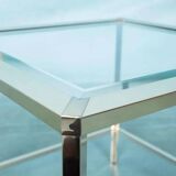 Minimalist coffee table in brass and glass, Regency style from the 1970s.