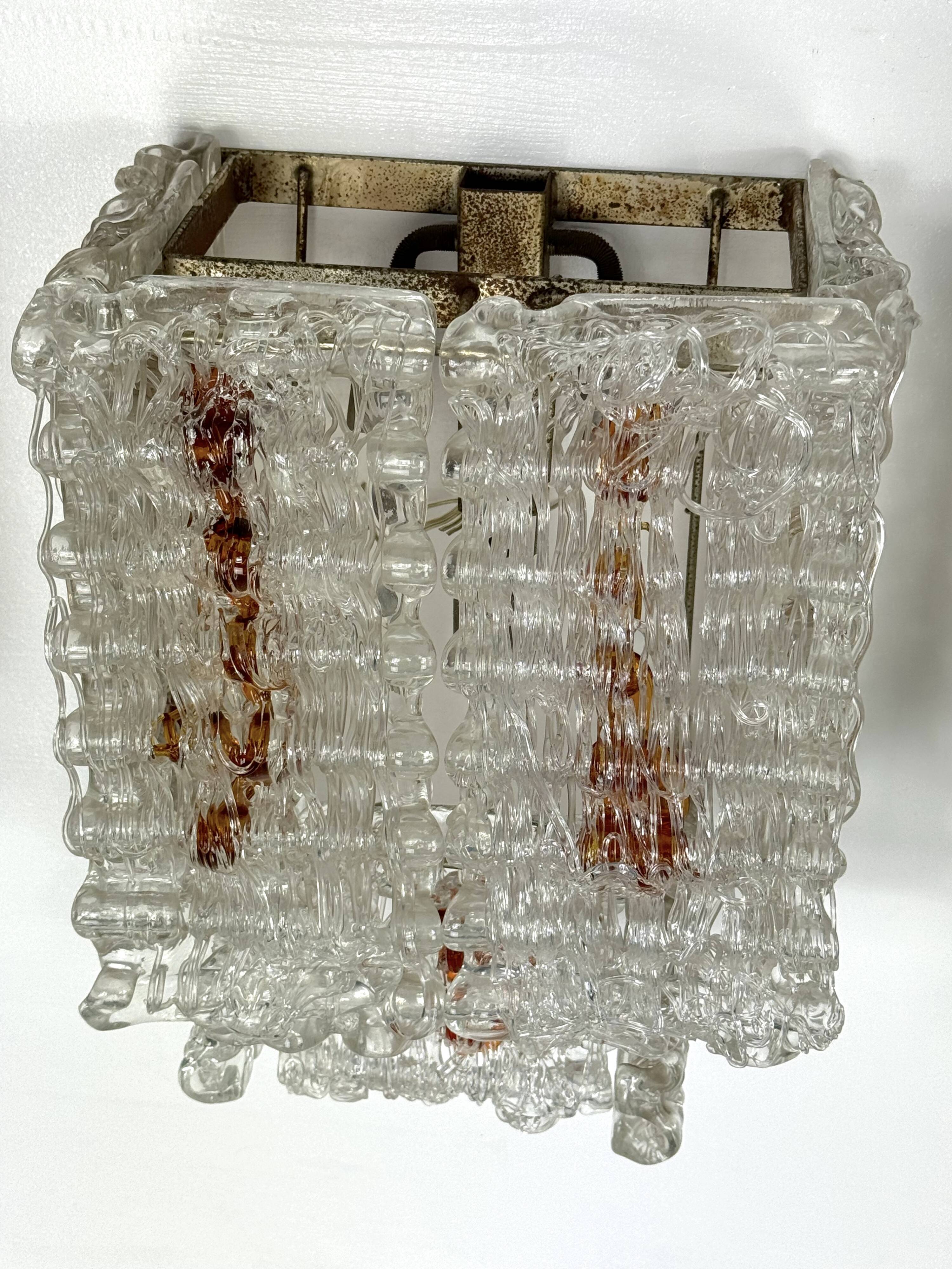 Set of four large wall lamps in murano glass elements by Poliarte. Italy 1970s