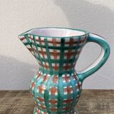 Robert Picault pitcher in green ceramic Vallauris checkered 1960