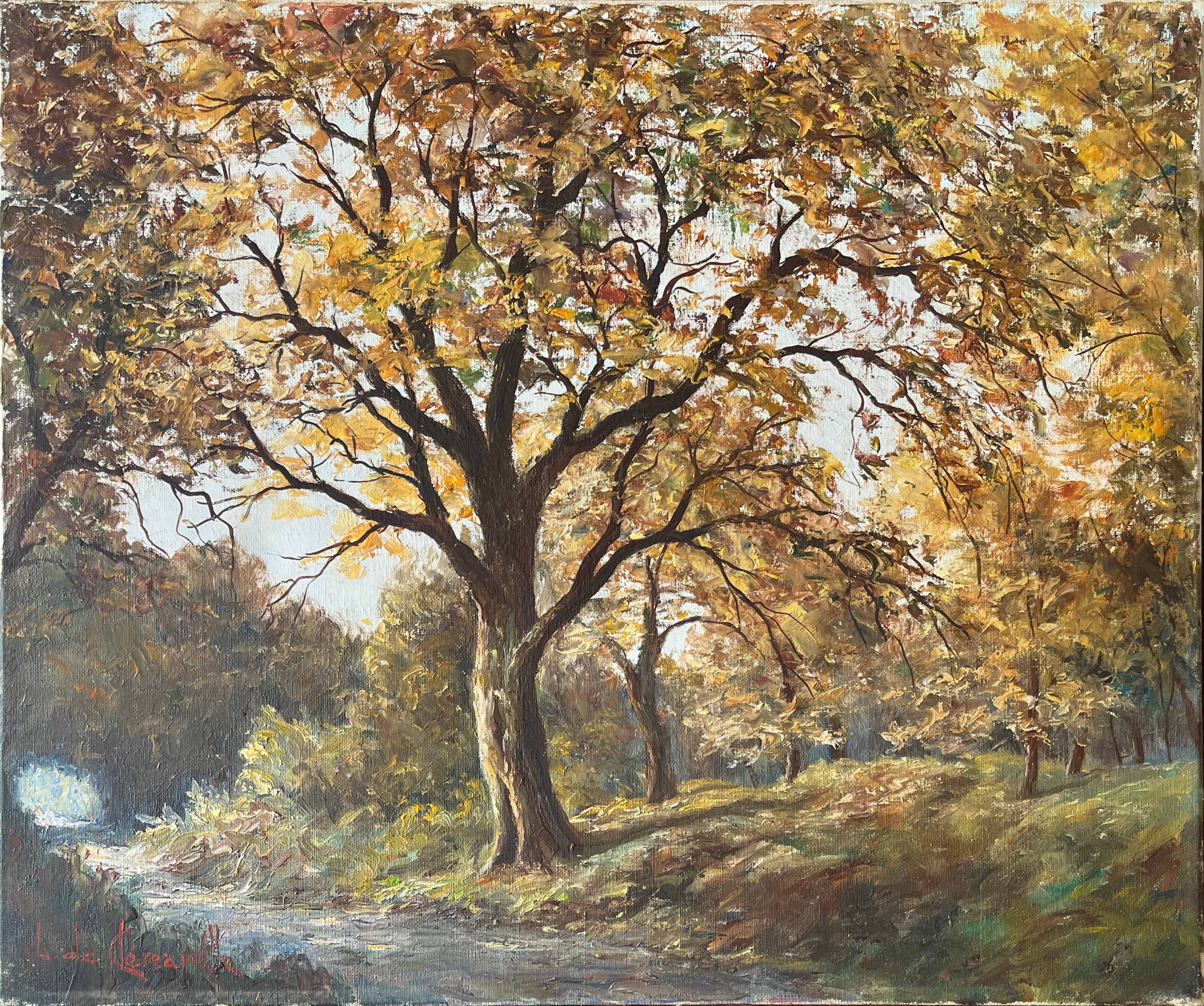 Tableau HST Landscape of the forest "towards Bozouls" Aveyron signed L. de Clereauvill