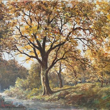 Tableau HST Landscape of the forest "towards Bozouls" Aveyron signed L. de Clereauvill
