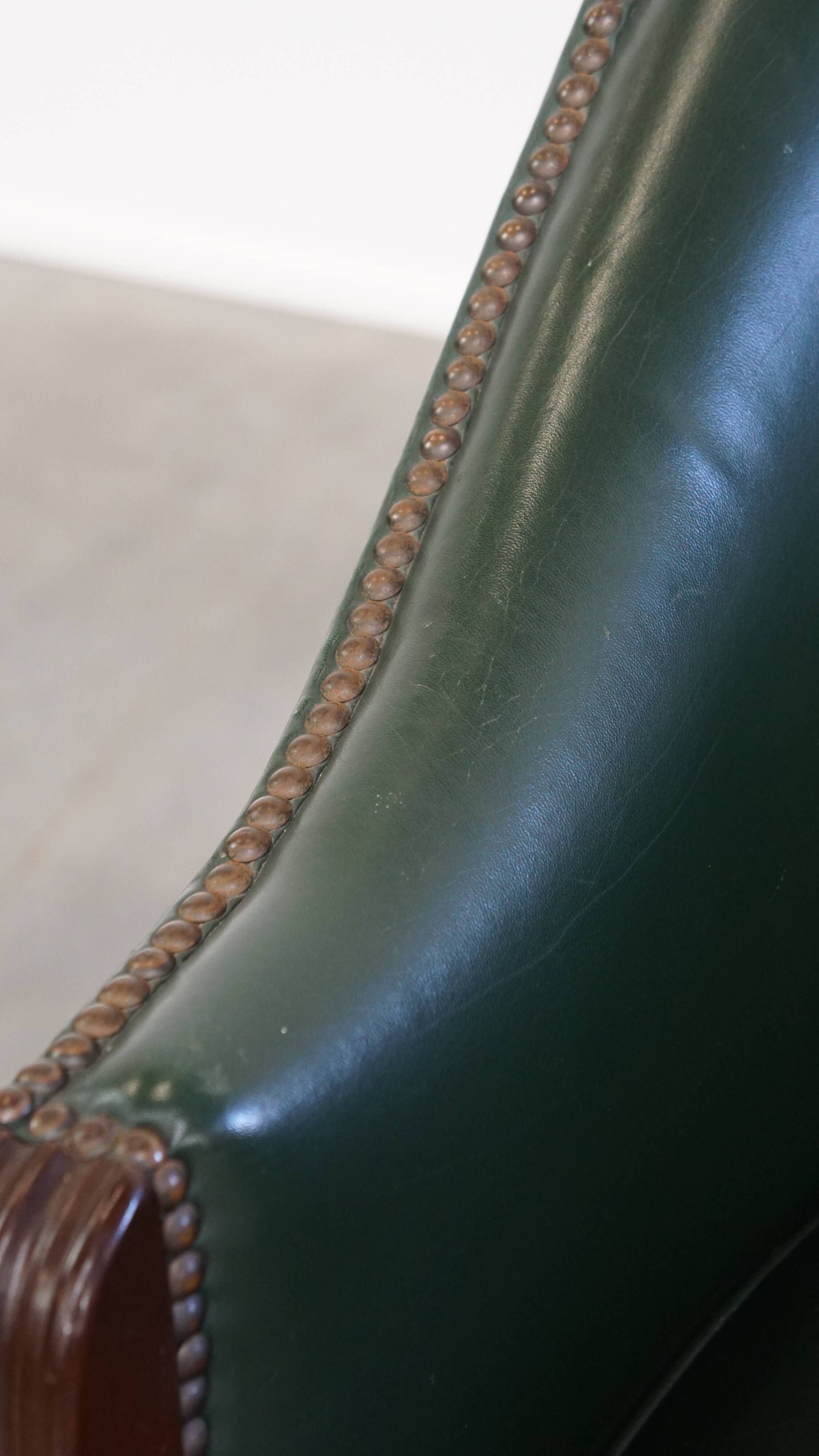 Green Cowhide Leather and Wooden Side/Dining/Desk Chair in English Style