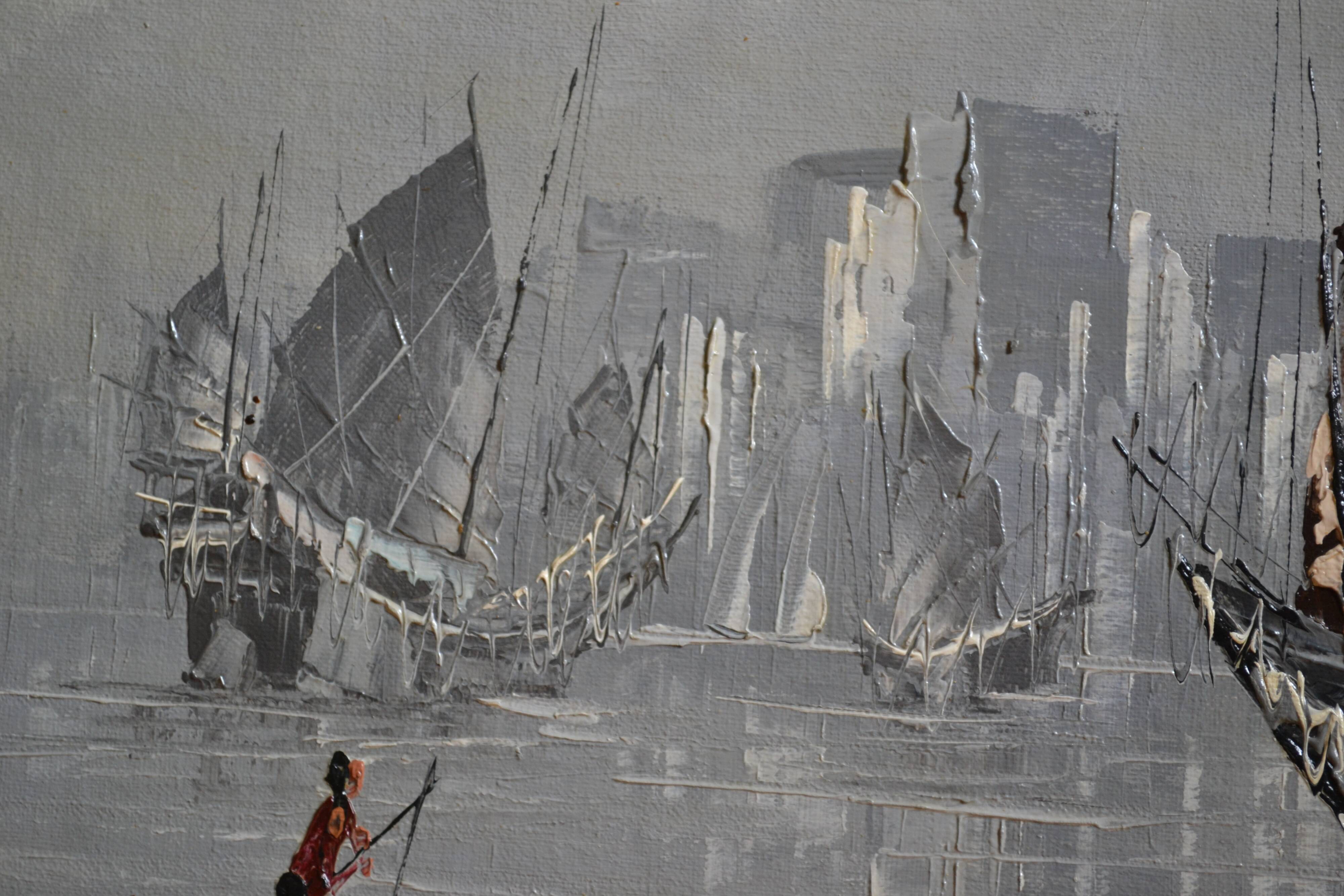 marine painting sailboats seaside in Asia HSP signed