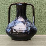 Blue flamed stoneware vase, Art Nouveau style, Reflex