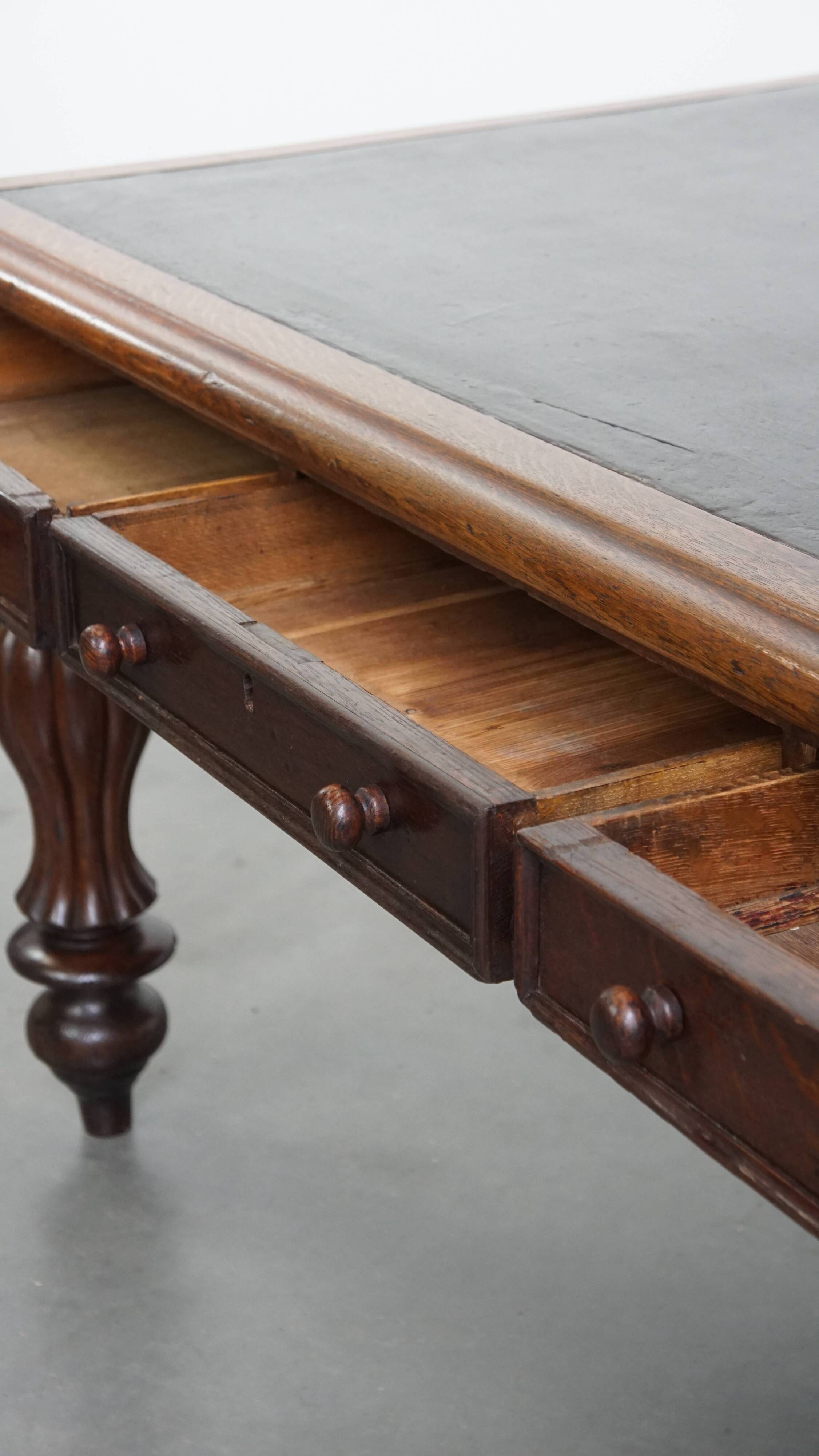 Antique English Oak Writing Desk / Partner Desk with a Leather Top