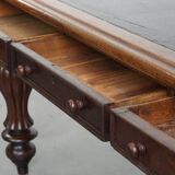 Antique English Oak Writing Desk / Partner Desk with a Leather Top