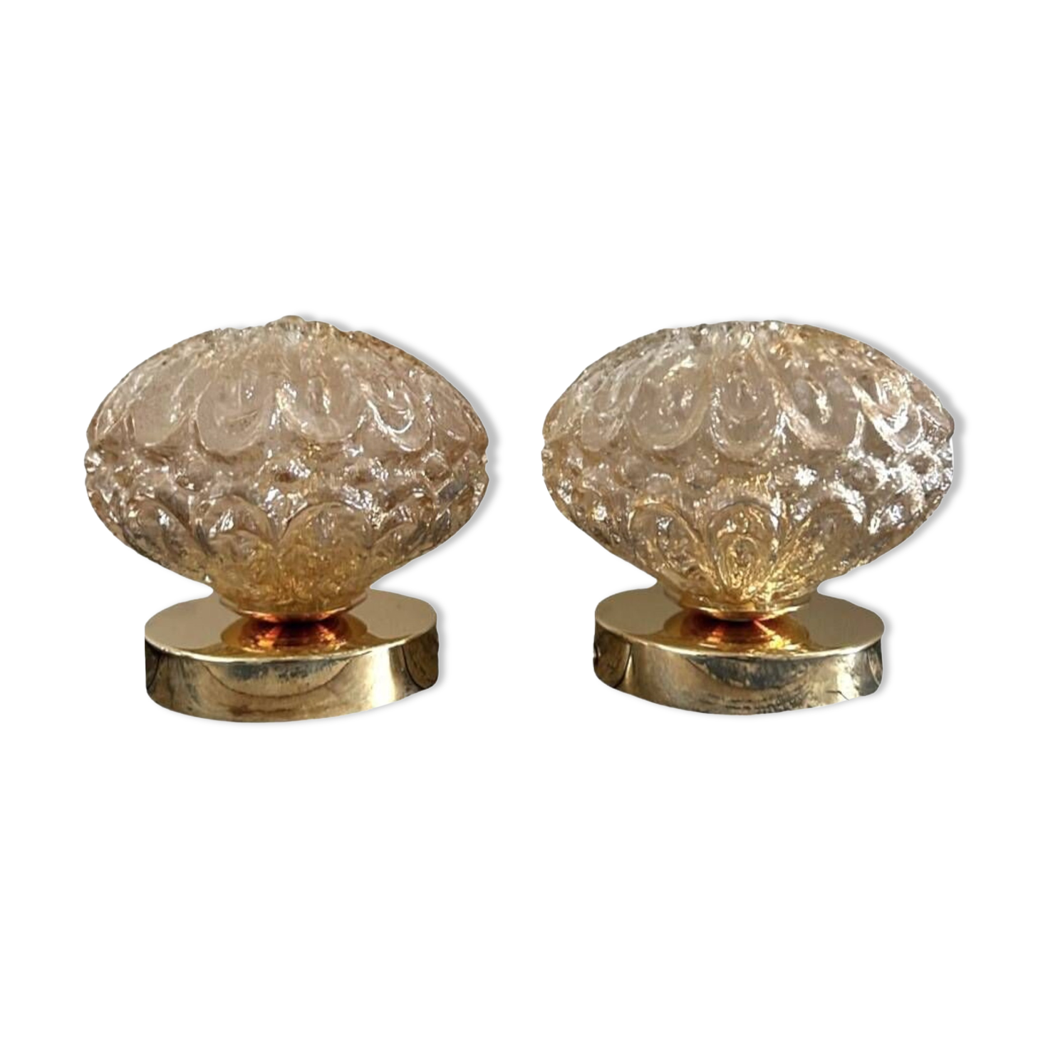 Set of two vintage amber glass wall lights