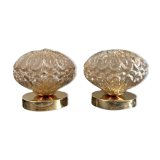 Set of two vintage amber glass wall lights