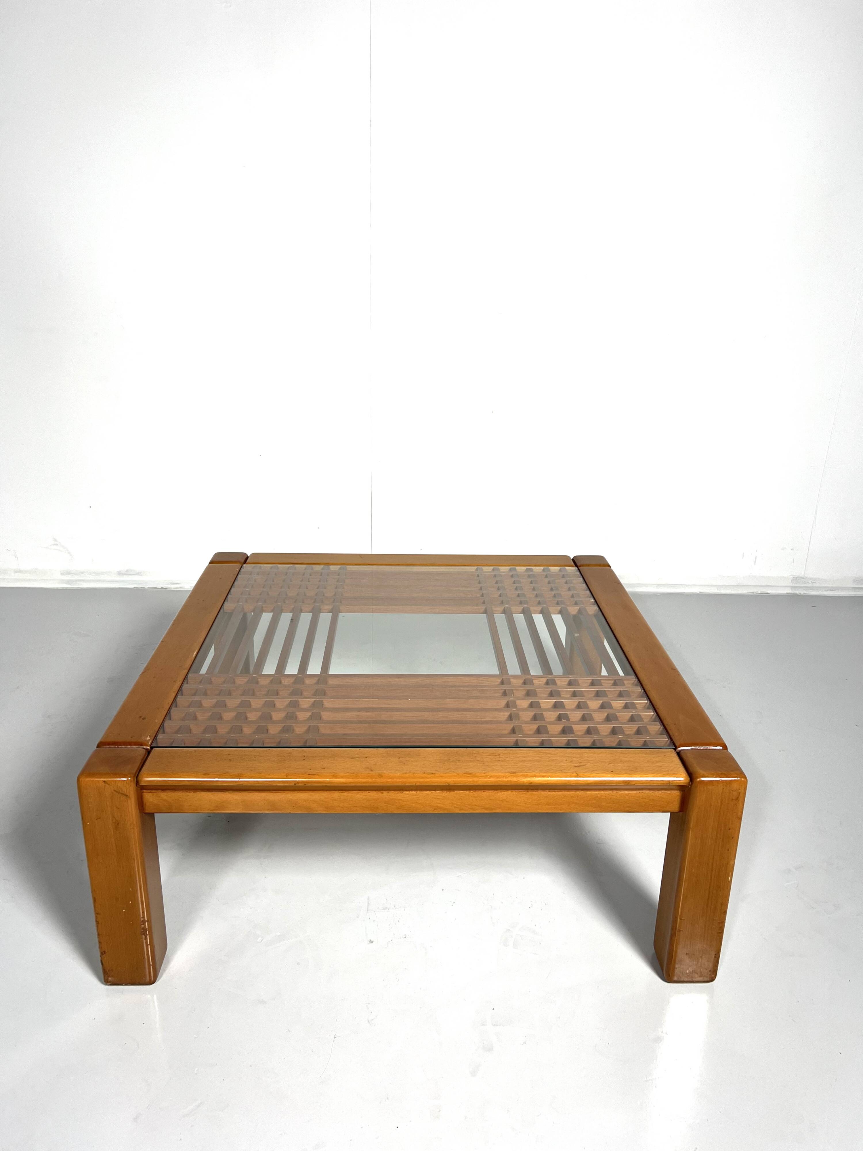 Mid-Century Coffee Table, Wood and Glass, Italy