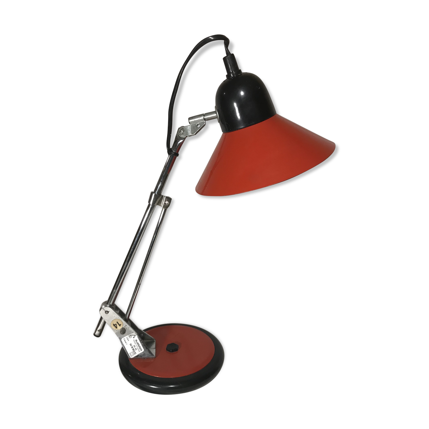 Lampe de table Aluminor orientable métal rouge chrome vintage