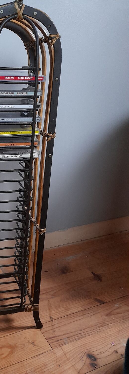 Column shelf range 24 CD metal and bamboo, 80s