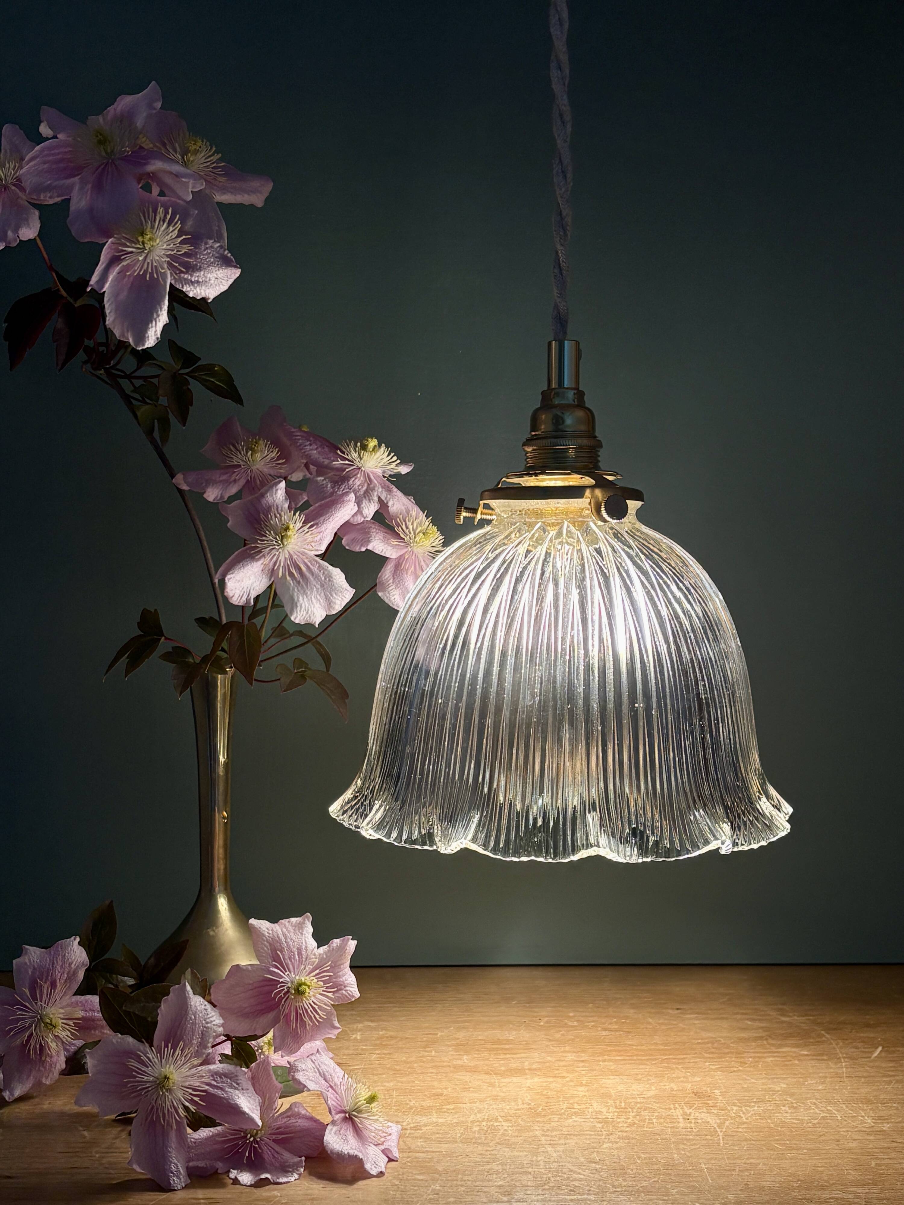Vintage glass holophane pendant light