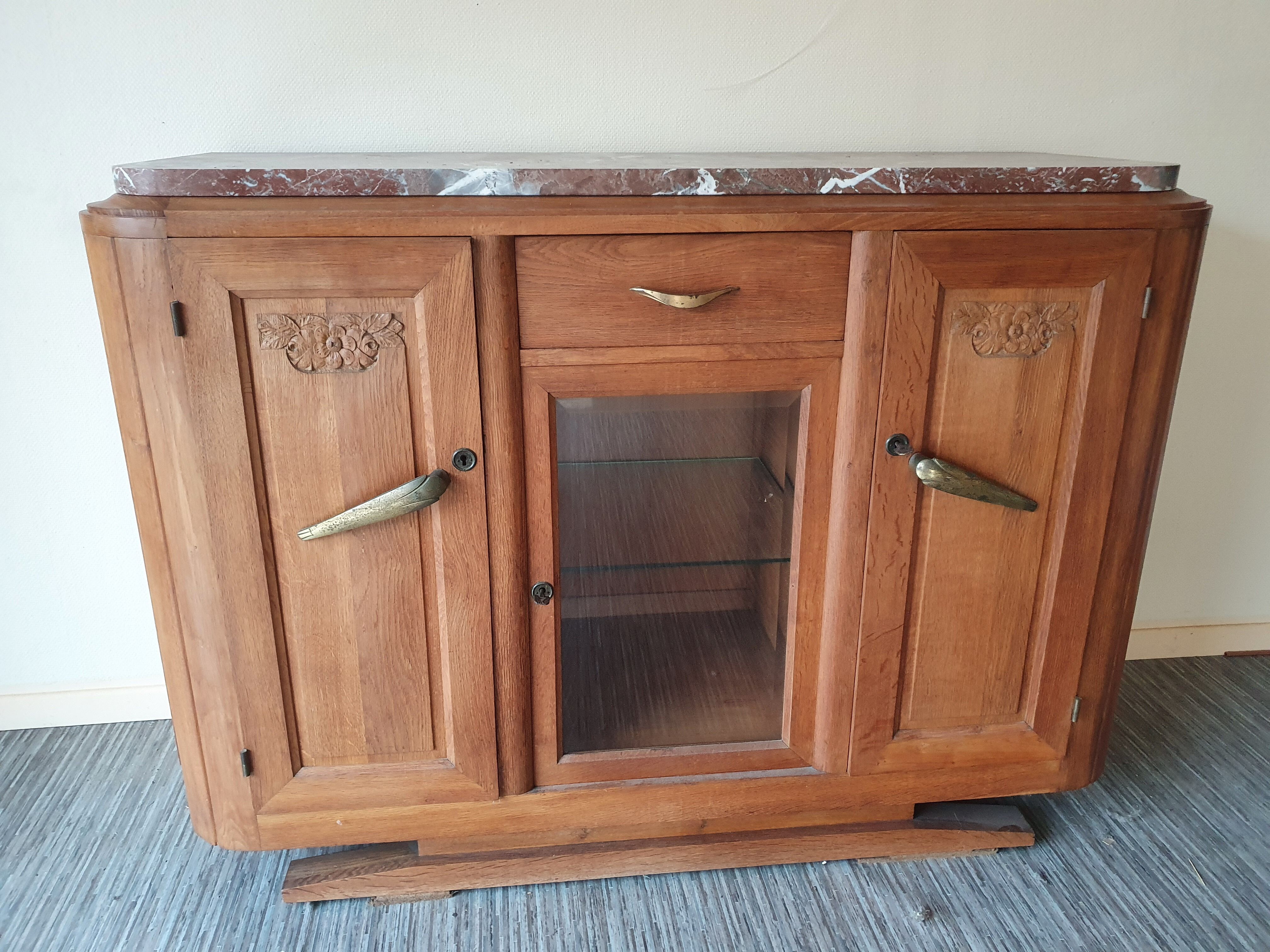 Sideboard oak 3 doors + top MARBLE