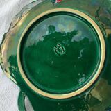 Green enameled ceramic leaf dish, slip, Lunetta vallauris stamps, vintage