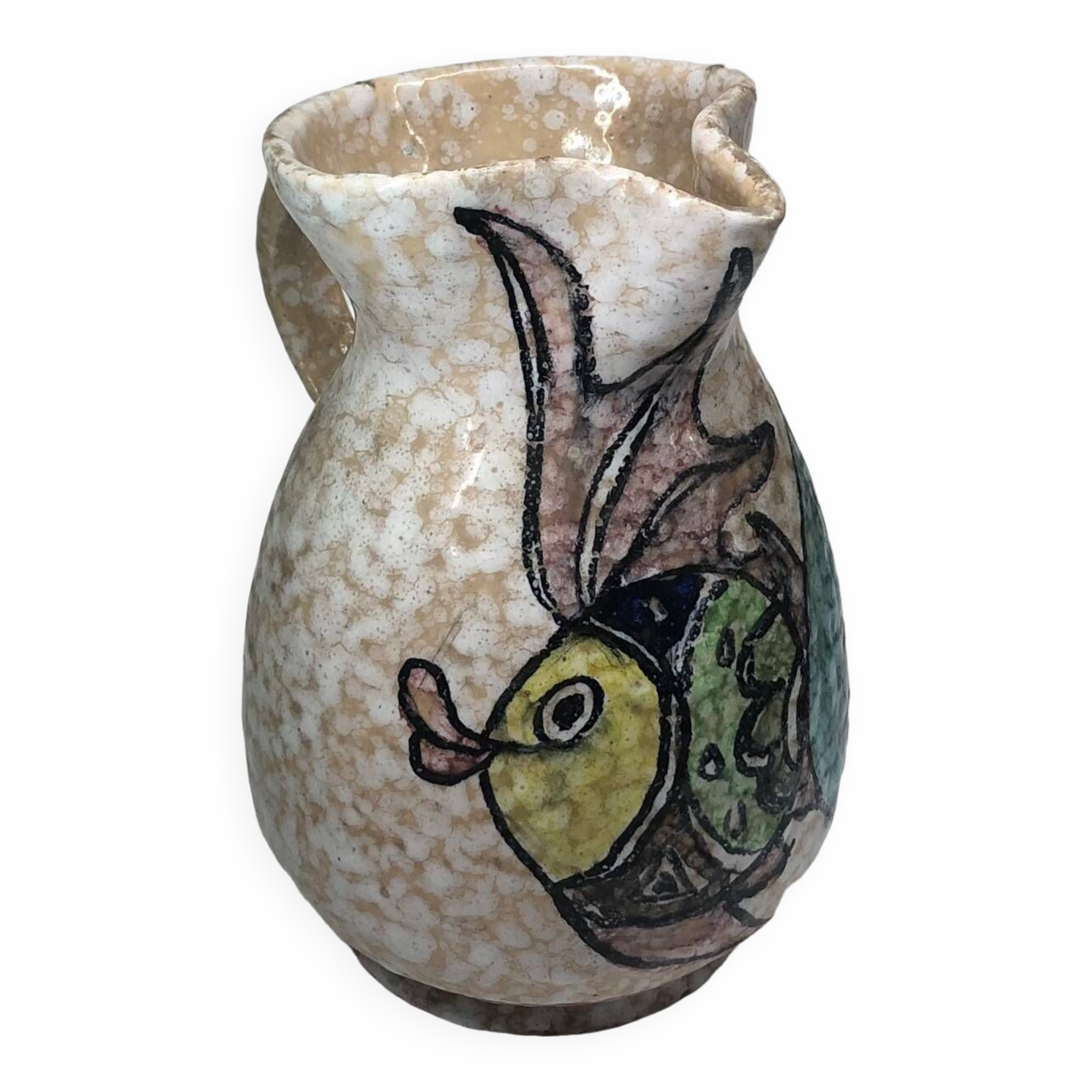 Toledo ceramic pitcher by Pablo Sanguino with fish decoration