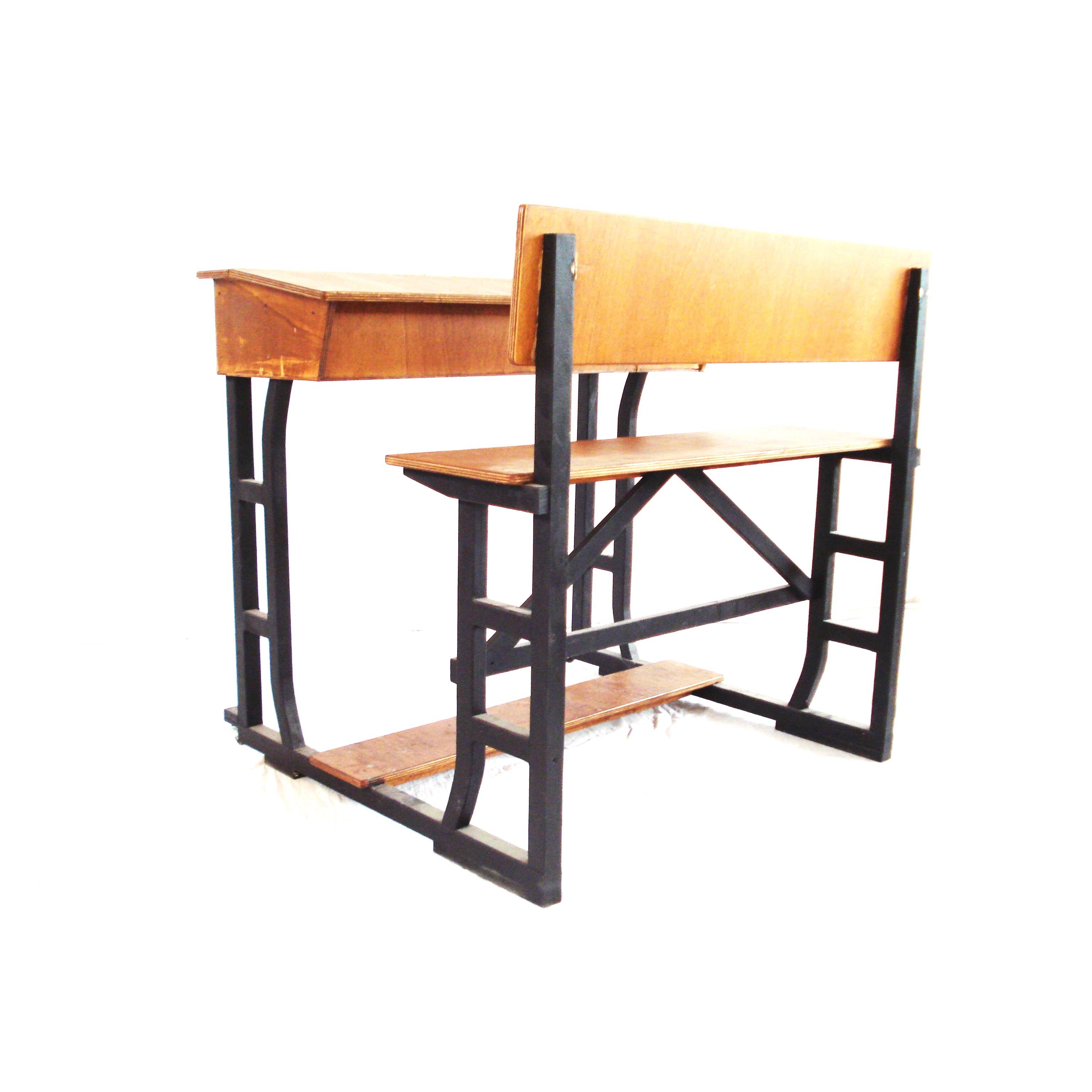 Large wooden school desk on wheels with desk flap, great for catering or the office