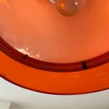 Space age pendant lamp in orange plexiglass and chromed metal