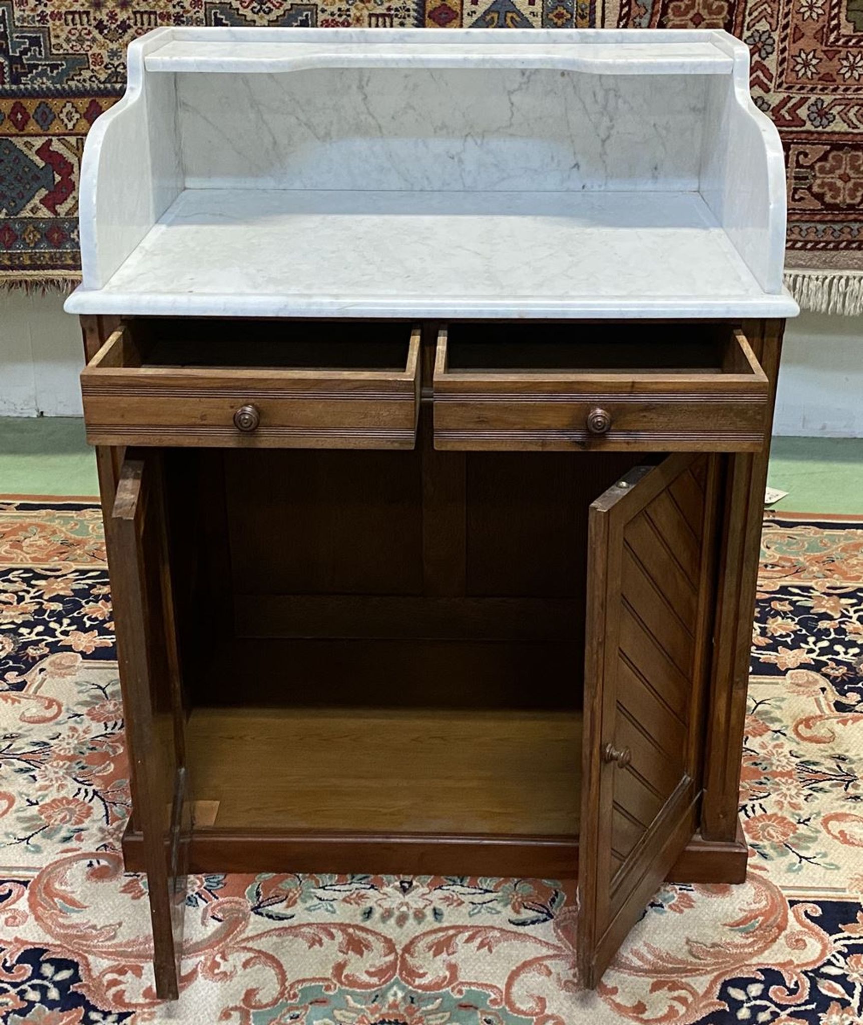 Toilet furniture in pitch pine and marble top - 30s