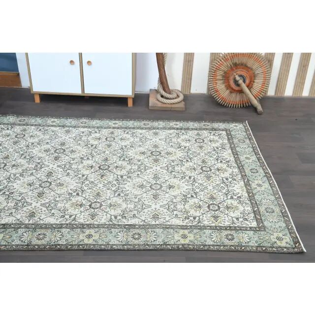 1970s Turkish Oushak Handmade Wool Cotton Green Area Rug 164x285