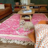Handmade Moroccan wool rug size 150 x 250 cm pink