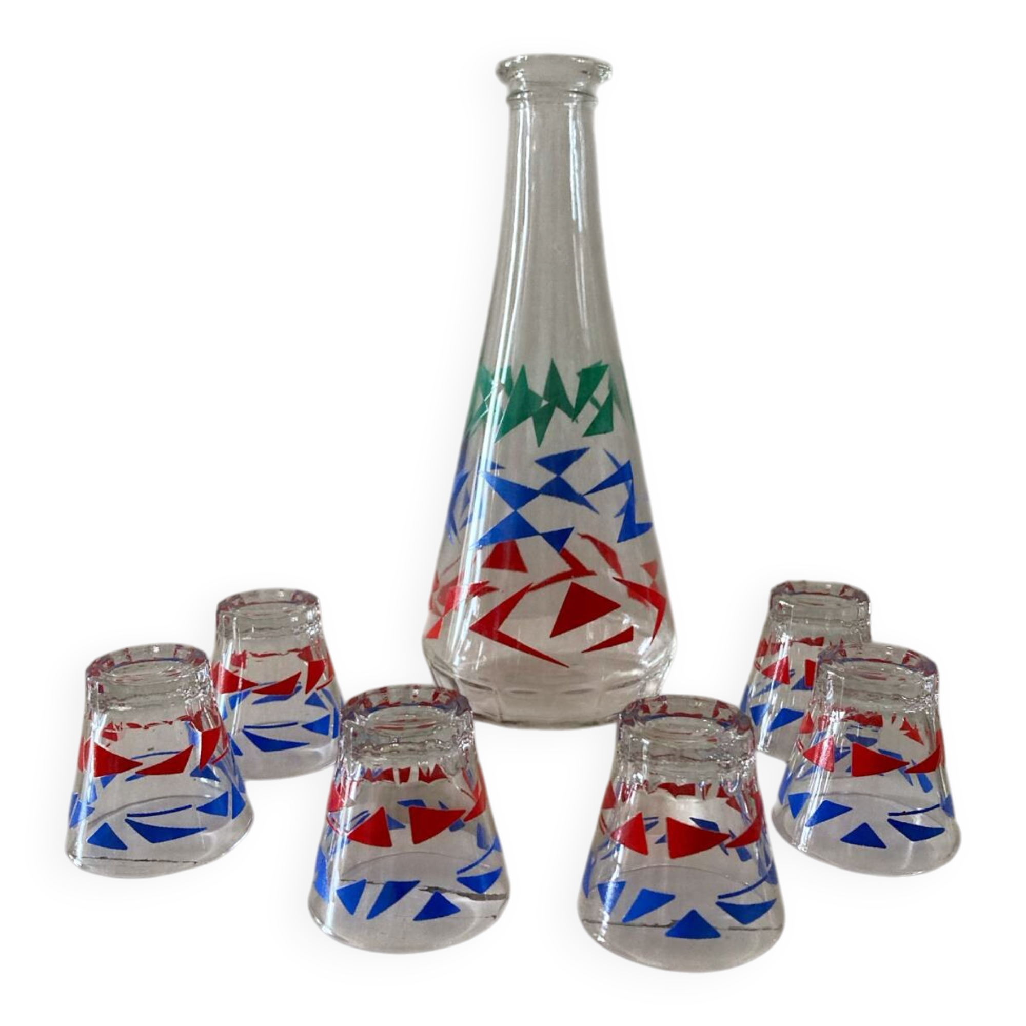 Liqueur service: carafe and 6 glasses