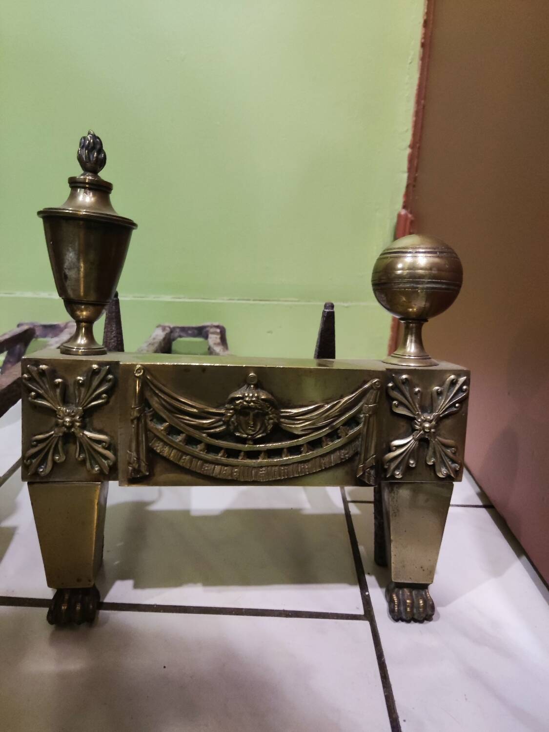 Pair of bronze andirons from the Empire period