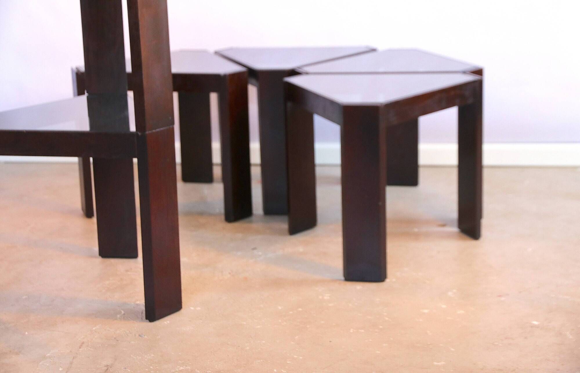 Lot of low tables Porada Arredi 6 modular pieces in wengé wood