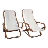 Pair of folding bamboo and brass deck chairs, Italy, 1960s.