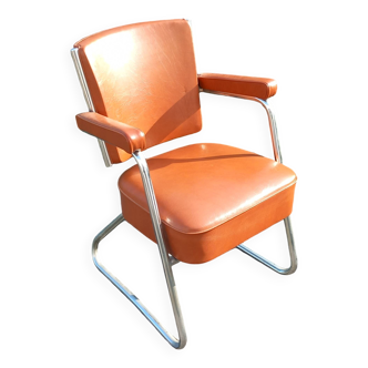 Vintage leatherette and chrome armchair