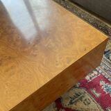 Table basse vintage carrée loupe d'orme circa 1970