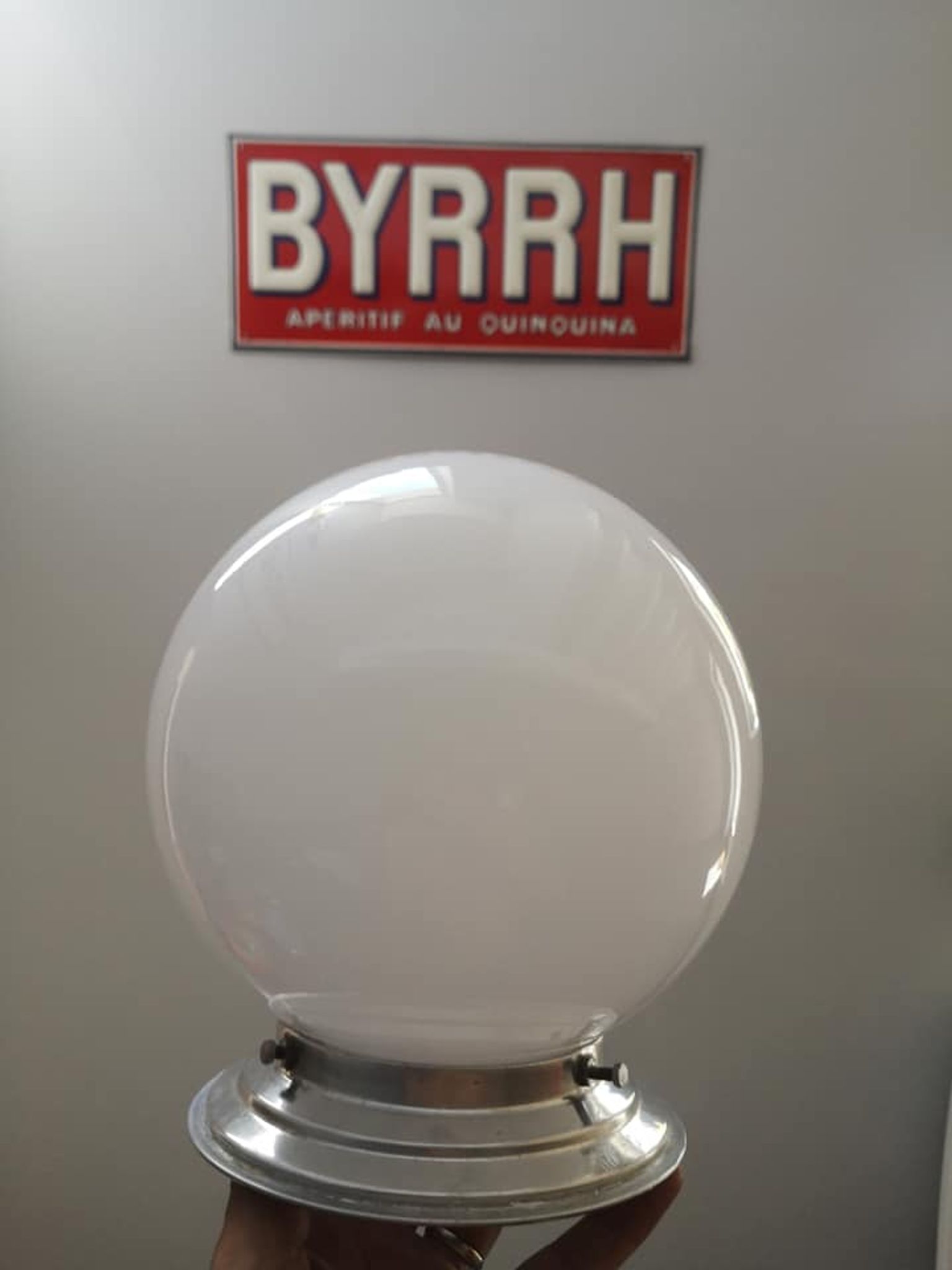 Ceiling lamp old opal globe white porcelain art deco 1930 suppot metal tbe