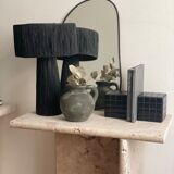 Minimalist black raffia bedside table lamp